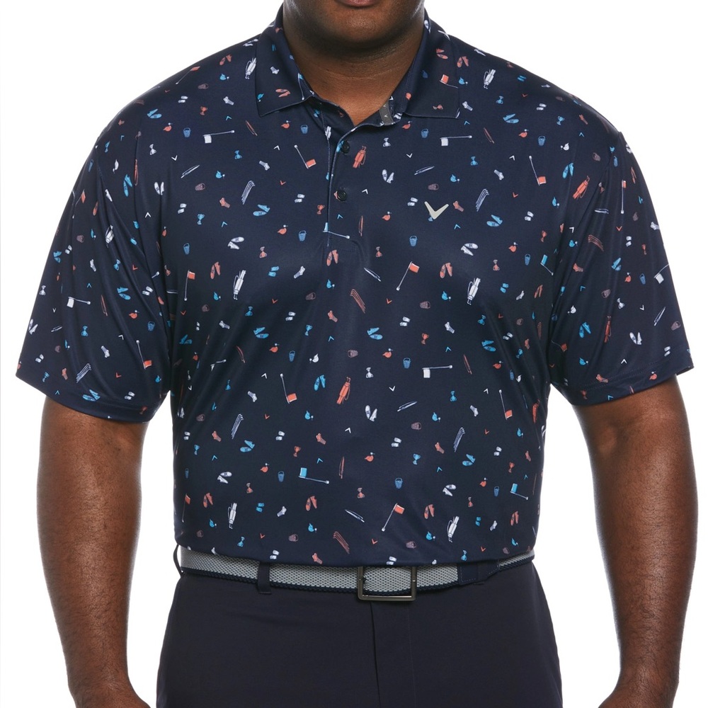 Callaway Navy Golf Polo with Coral and Light Blue Accents